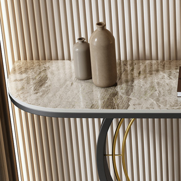 31.5" Tall Modern Console Table Stone Accent Table with Shelf