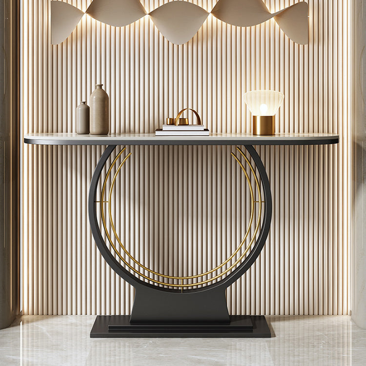 31.5" Tall Modern Console Table Stone Accent Table with Shelf