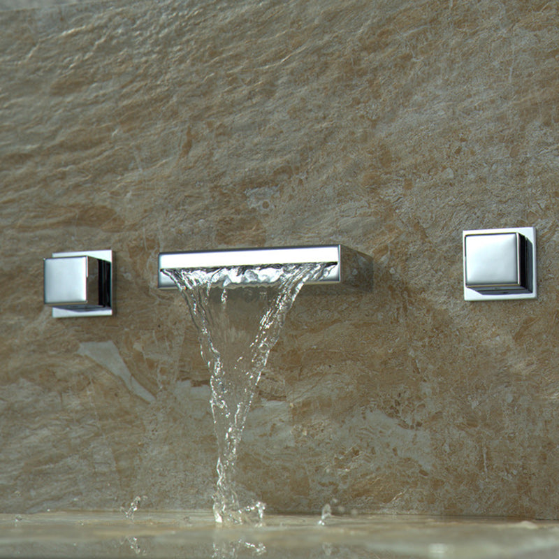 Square 3 Hole Bathroom Faucet 2-Handle Wall Mounted Bathroom Faucet with LED Lighting