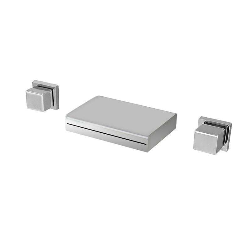 Square 3 Hole Bathroom Faucet 2-Handle Wall Mounted Bathroom Faucet with LED Lighting