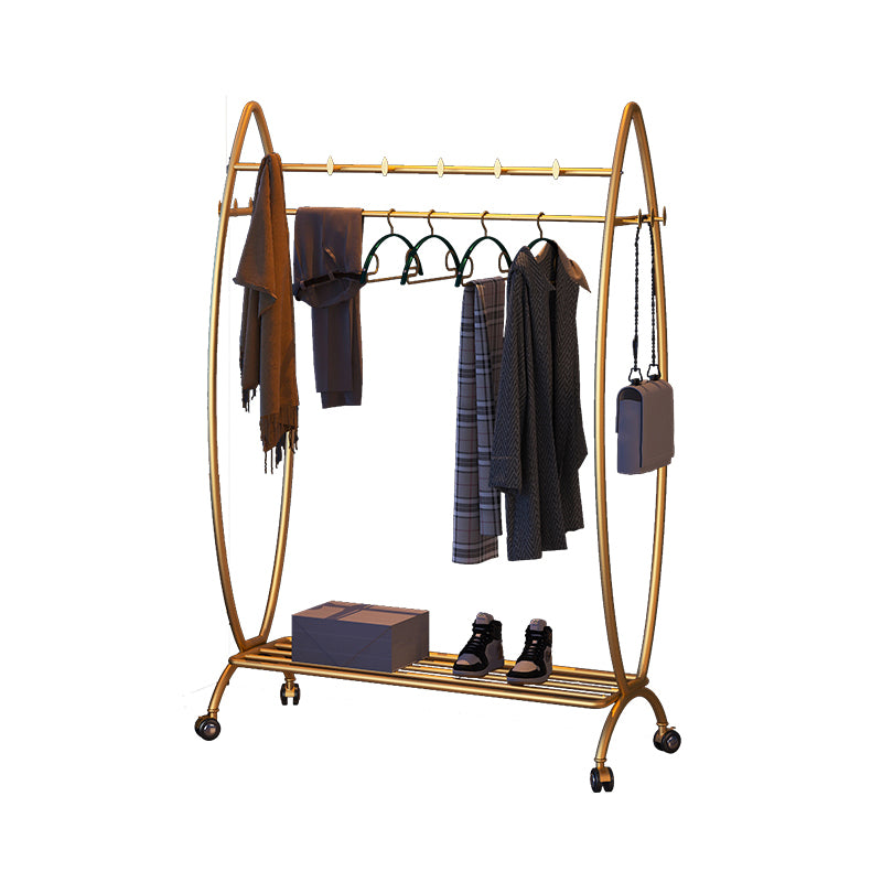 Modern Hanger Free Standing Golden Metal Coat Rack with Storage Shelves