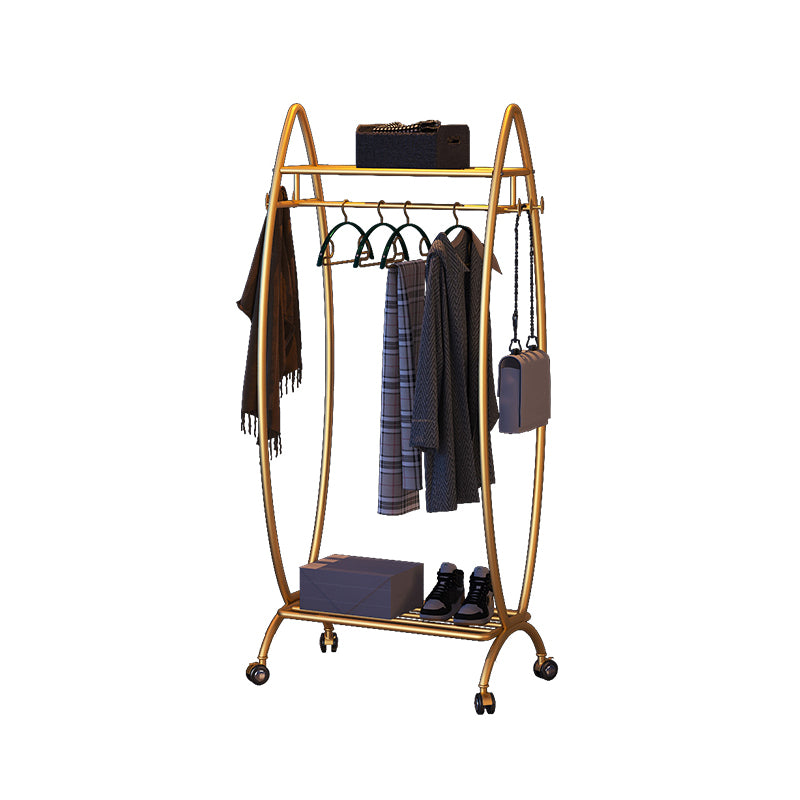 Modern Hanger Free Standing Golden Metal Coat Rack with Storage Shelves