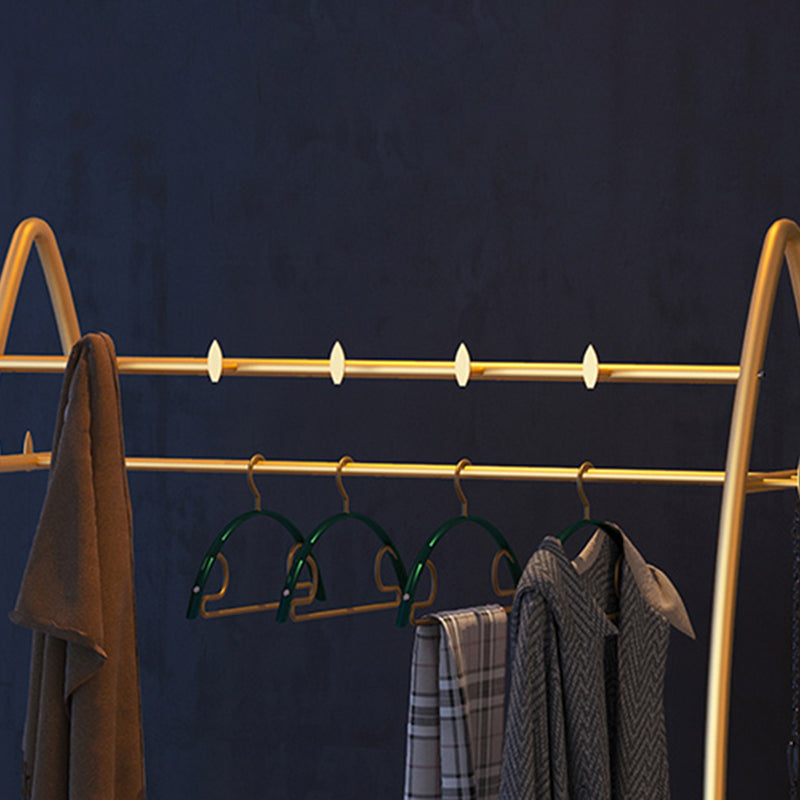Modern Hanger Free Standing Golden Metal Coat Rack with Storage Shelves