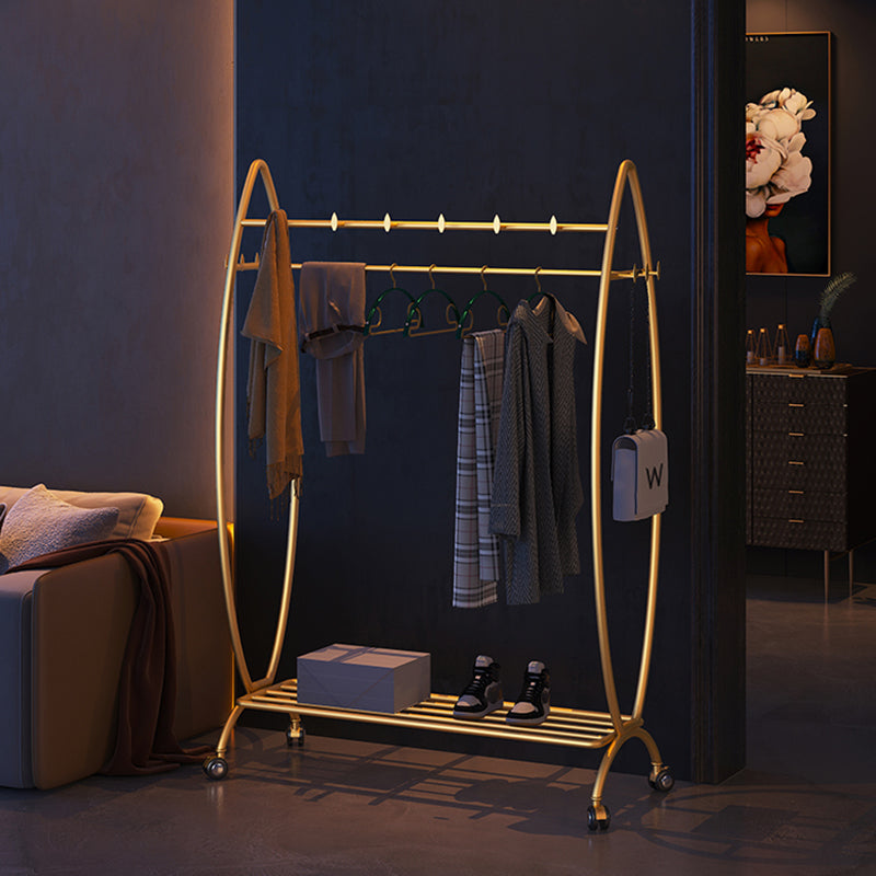 Modern Hanger Free Standing Golden Metal Coat Rack with Storage Shelves