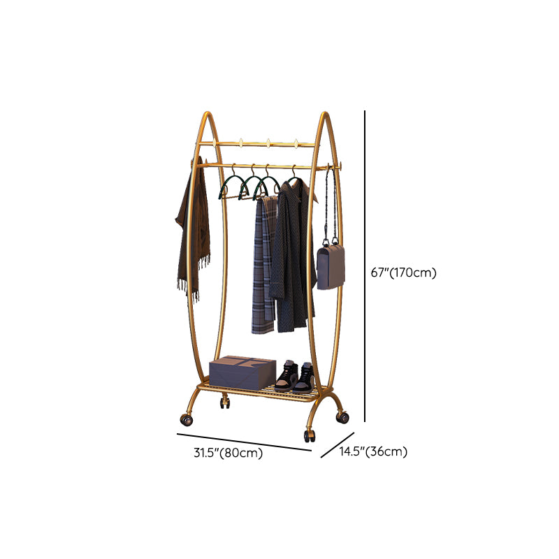 Modern Hanger Free Standing Golden Metal Coat Rack with Storage Shelves