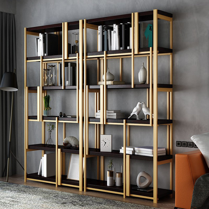 Urban Bookshelf Gold Metal Open Back Shelf Bookcase with Shelves for Living Room