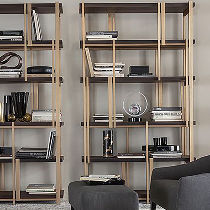 Urban Bookshelf Gold Metal Open Back Shelf Bookcase with Shelves for Living Room