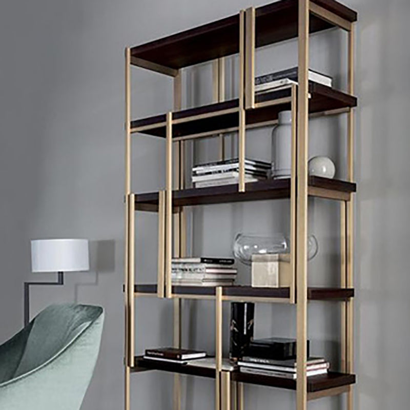 Urban Bookshelf Gold Metal Open Back Shelf Bookcase with Shelves for Living Room
