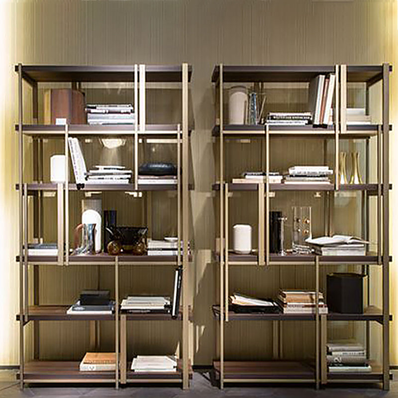 Urban Bookshelf Gold Metal Open Back Shelf Bookcase with Shelves for Living Room