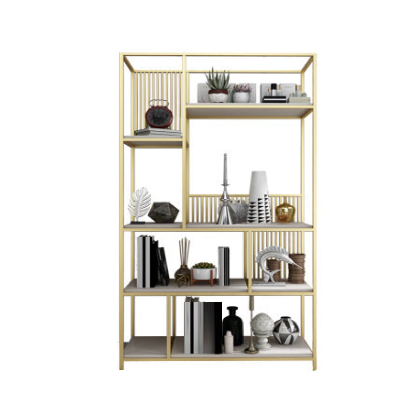 Metal and Wooden Bookshelf Vertical Open Etagere Bookcase with 5 Shelves
