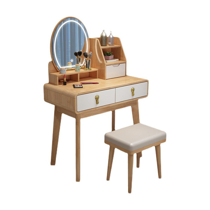 Scandinavian Wooden Vanity Desk with Drawers Makeup Dressing Table Set