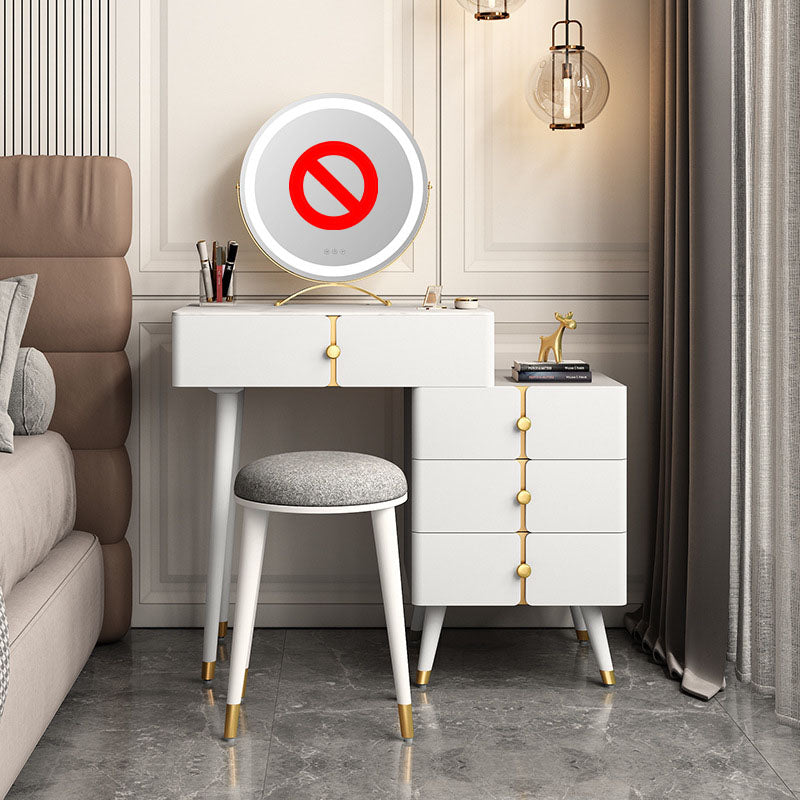 4 Drawers Vanity Set with Stool Glam Stone Top Dressing Table