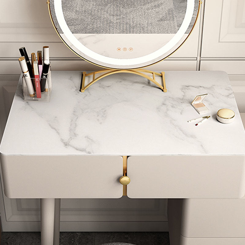 4 Drawers Vanity Set with Stool Glam Stone Top Dressing Table