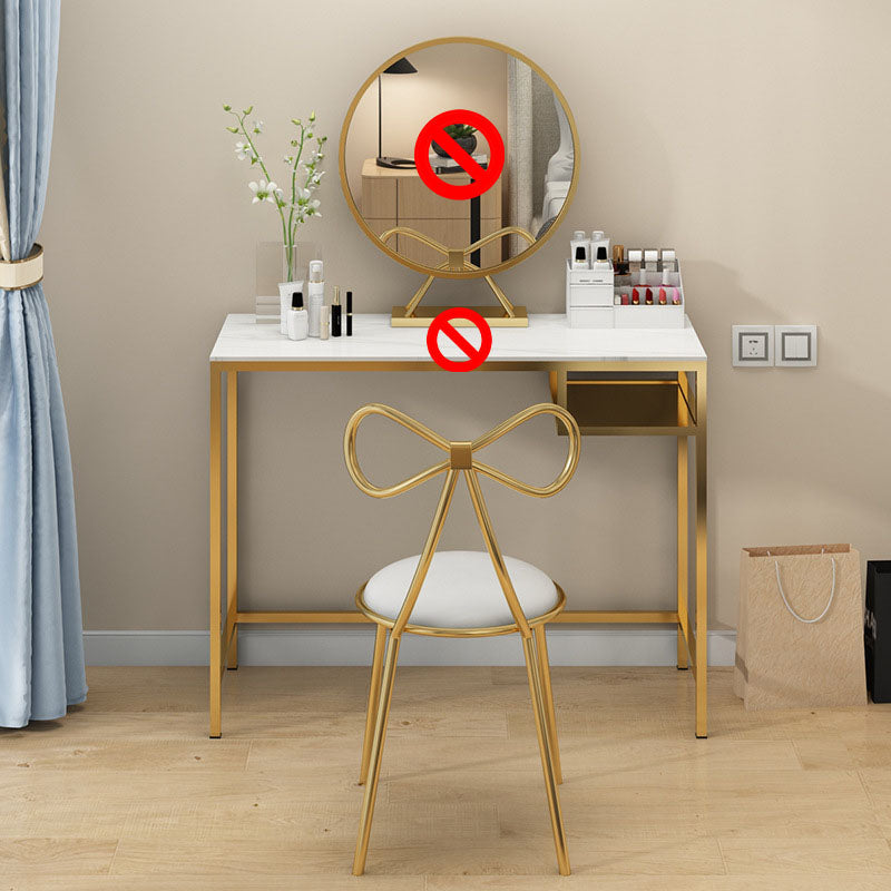 Glam Metal Vanity Makeup Table Set Slate Top Vanity Dressing Table