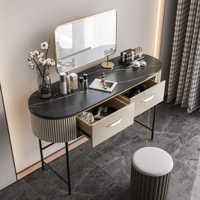 Contemporary Bedroom with Makeup Table and Stool Double Drawers Make-up Vanity
