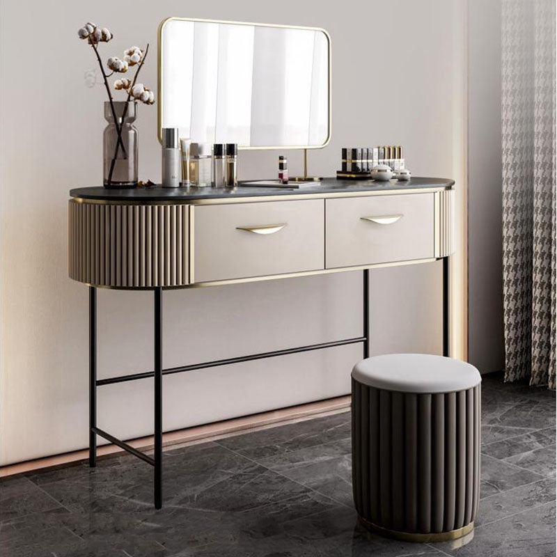 Contemporary Bedroom with Makeup Table and Stool Double Drawers Make-up Vanity