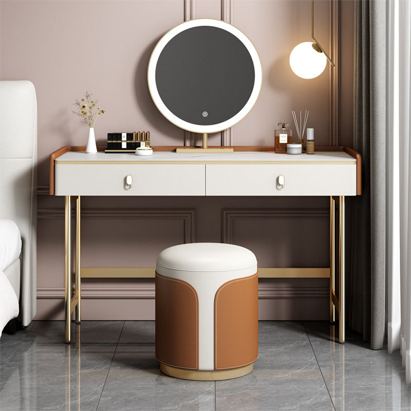 Glam Style Stone Top Dressing Table for Bedroom Orange Vanity Set