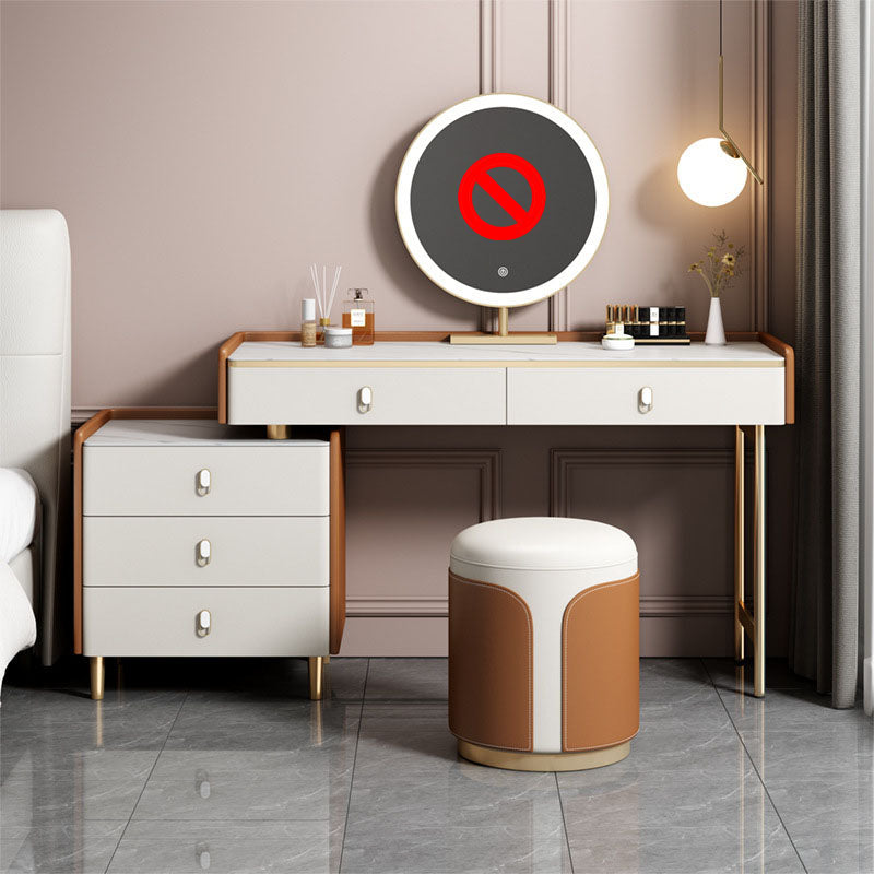 Glam Style Stone Top Dressing Table for Bedroom Orange Vanity Set