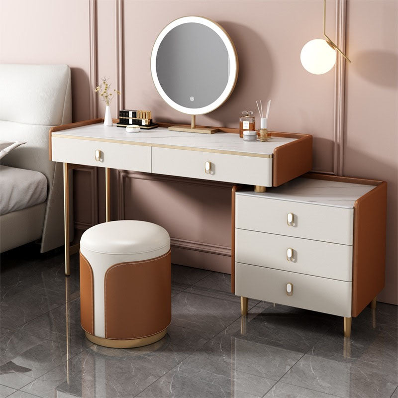 Glam Style Stone Top Dressing Table for Bedroom Orange Vanity Set