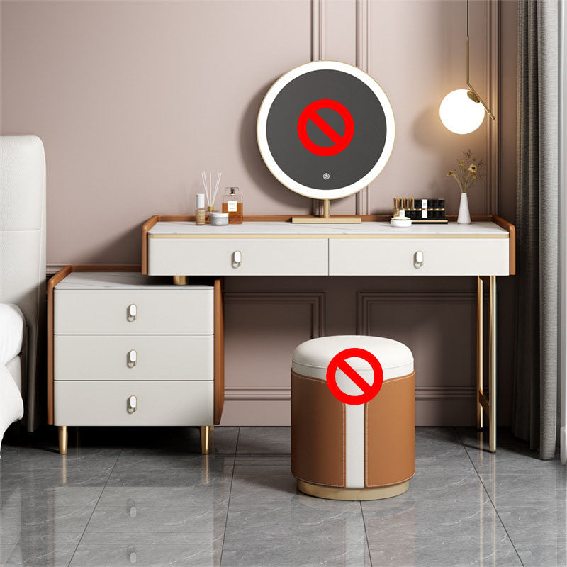 Glam Style Stone Top Dressing Table for Bedroom Orange Vanity Set