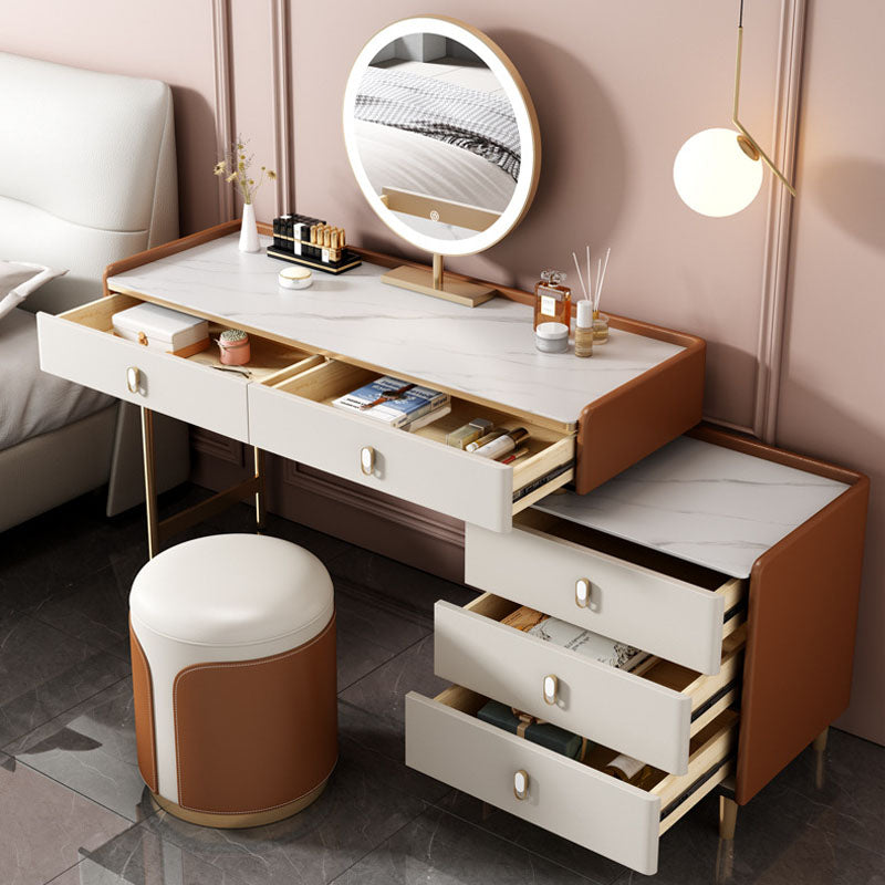 Glam Style Stone Top Dressing Table for Bedroom Orange Vanity Set