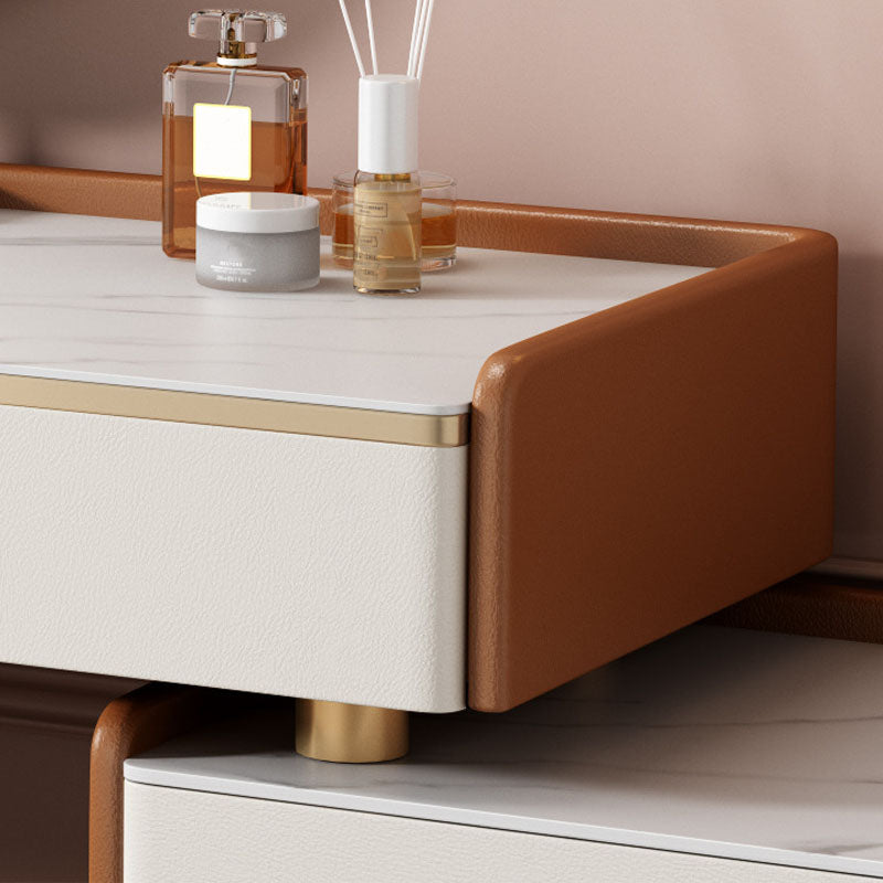 Glam Style Stone Top Dressing Table for Bedroom Orange Vanity Set