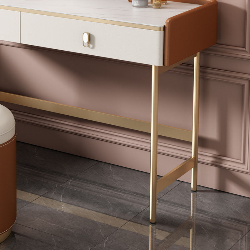 Glam Style Stone Top Dressing Table for Bedroom Orange Vanity Set