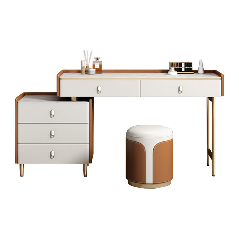 Glam Style Stone Top Dressing Table for Bedroom Orange Vanity Set