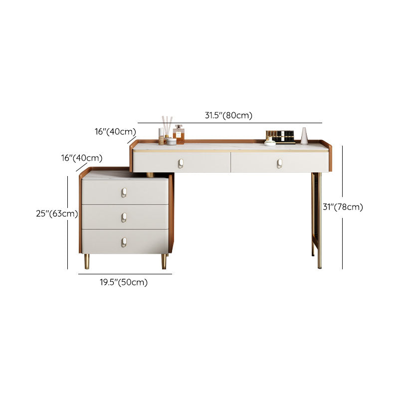 Glam Style Stone Top Dressing Table for Bedroom Orange Vanity Set