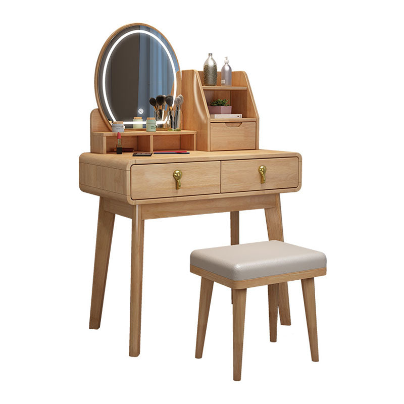 Solid Wood Makeup Counter 3 Drawer Vanity Dressing Table With Stool