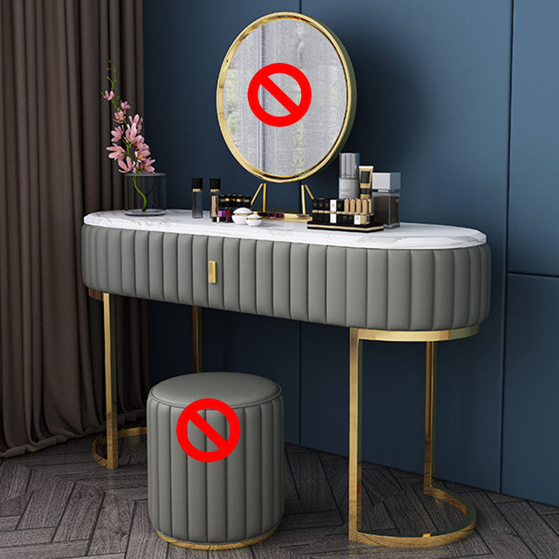Glam Stone Top Oval Vanity Table with Metal Base Makeup Dressing Table