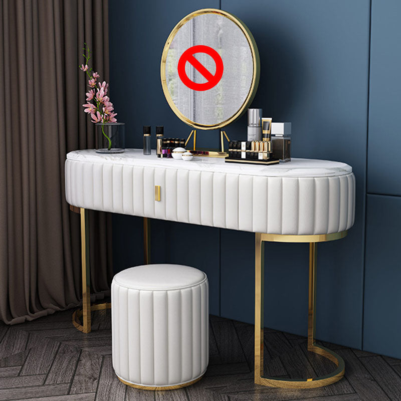 Glam Stone Top Oval Vanity Table with Metal Base Makeup Dressing Table