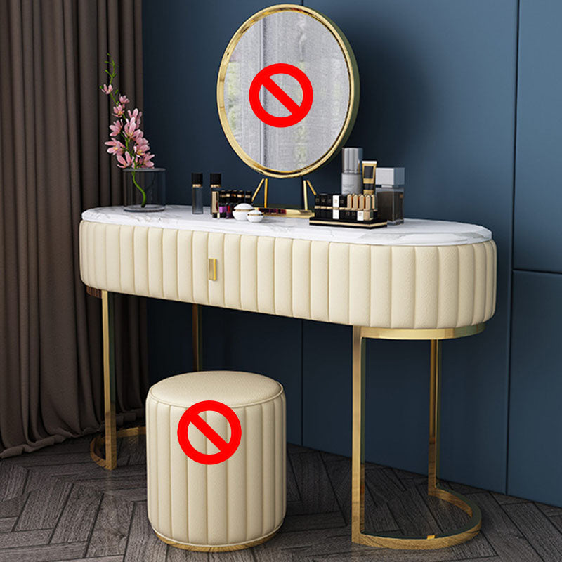 Glam Stone Top Oval Vanity Table with Metal Base Makeup Dressing Table