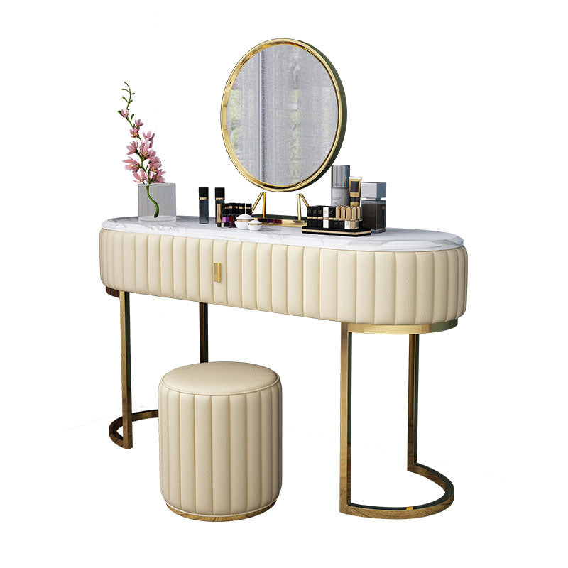 Glam Stone Top Oval Vanity Table with Metal Base Makeup Dressing Table