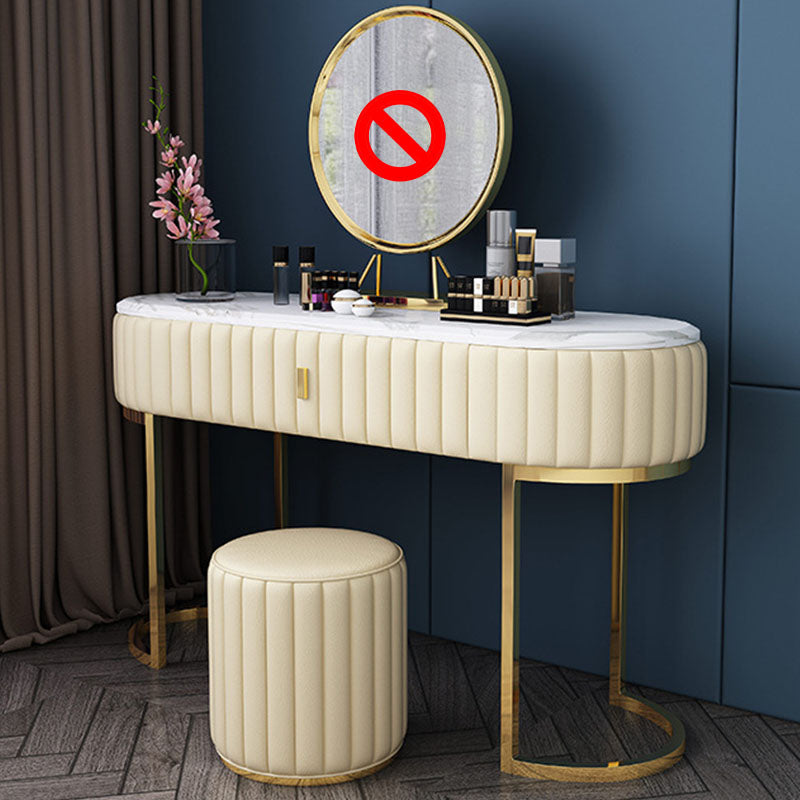 Glam Stone Top Oval Vanity Table with Metal Base Makeup Dressing Table