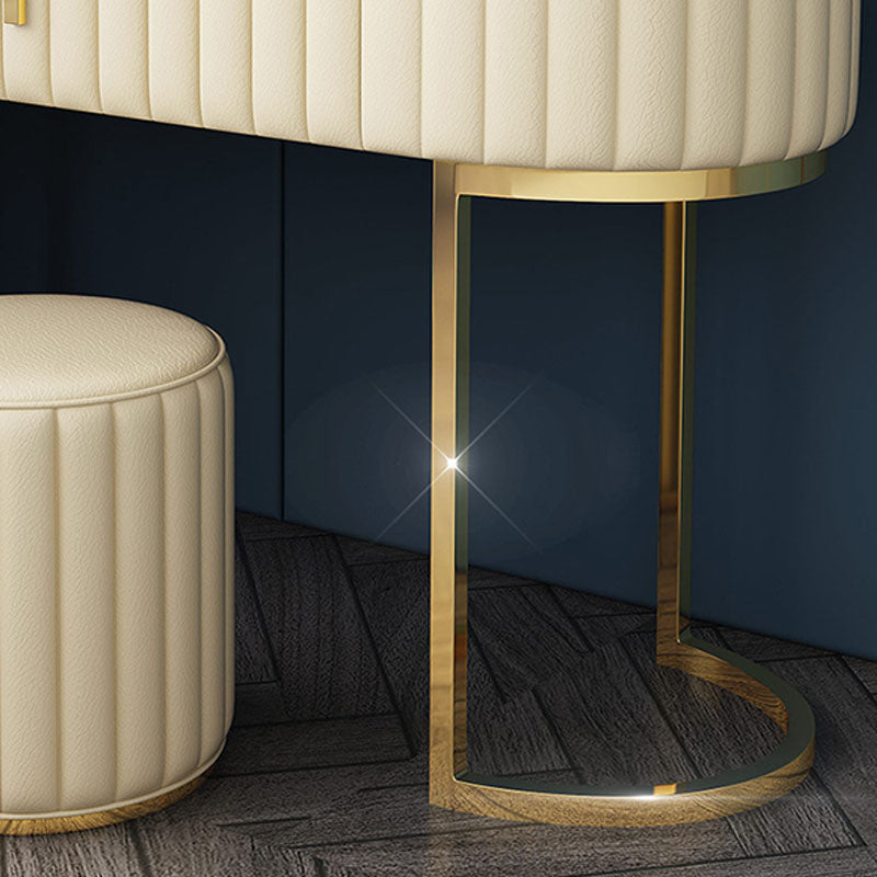 Glam Stone Top Oval Vanity Table with Metal Base Makeup Dressing Table