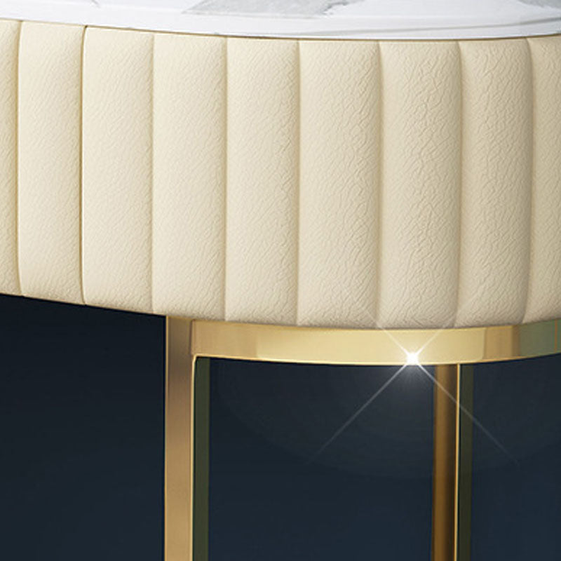 Glam Stone Top Oval Vanity Table with Metal Base Makeup Dressing Table