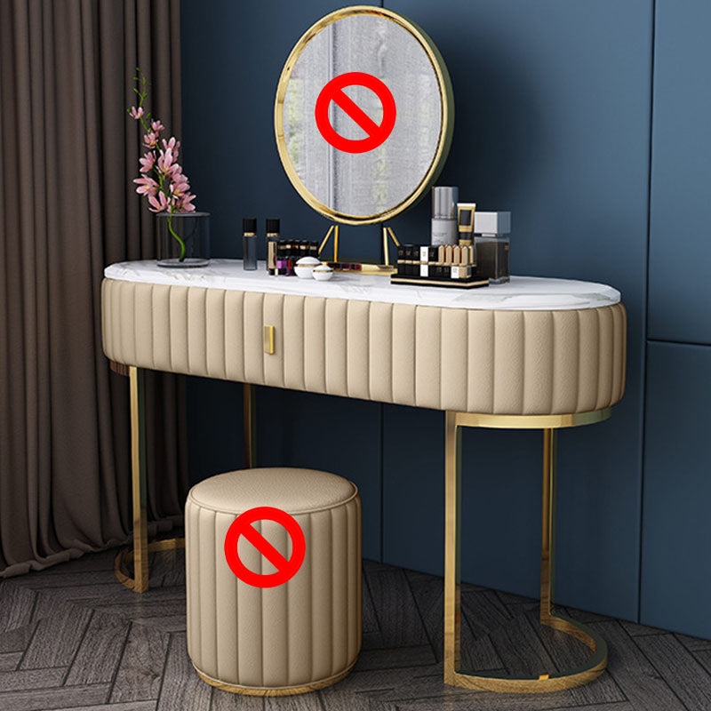 Glam Stone Top Oval Vanity Table with Metal Base Makeup Dressing Table