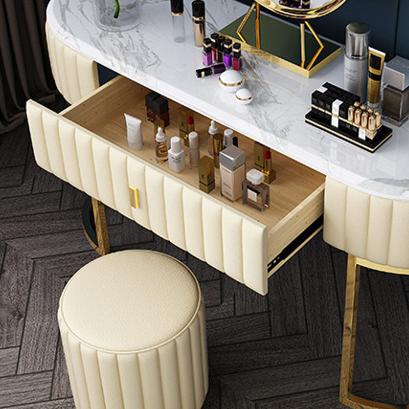 Glam Stone Top Oval Vanity Table with Metal Base Makeup Dressing Table