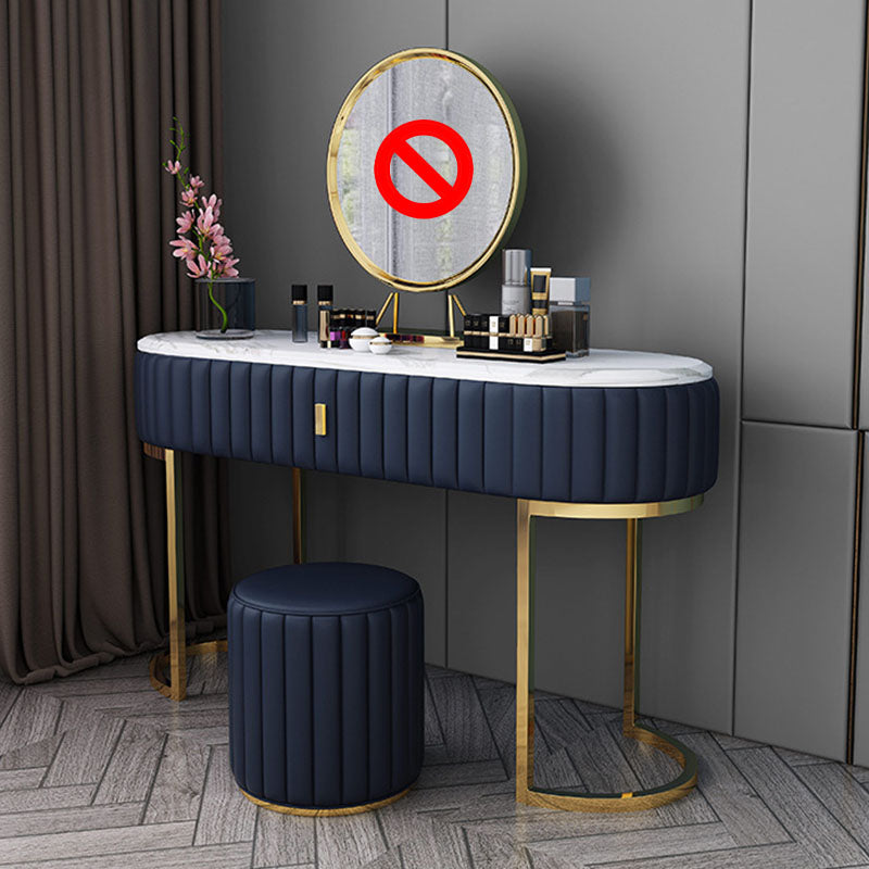 Glam Stone Top Oval Vanity Table with Metal Base Makeup Dressing Table