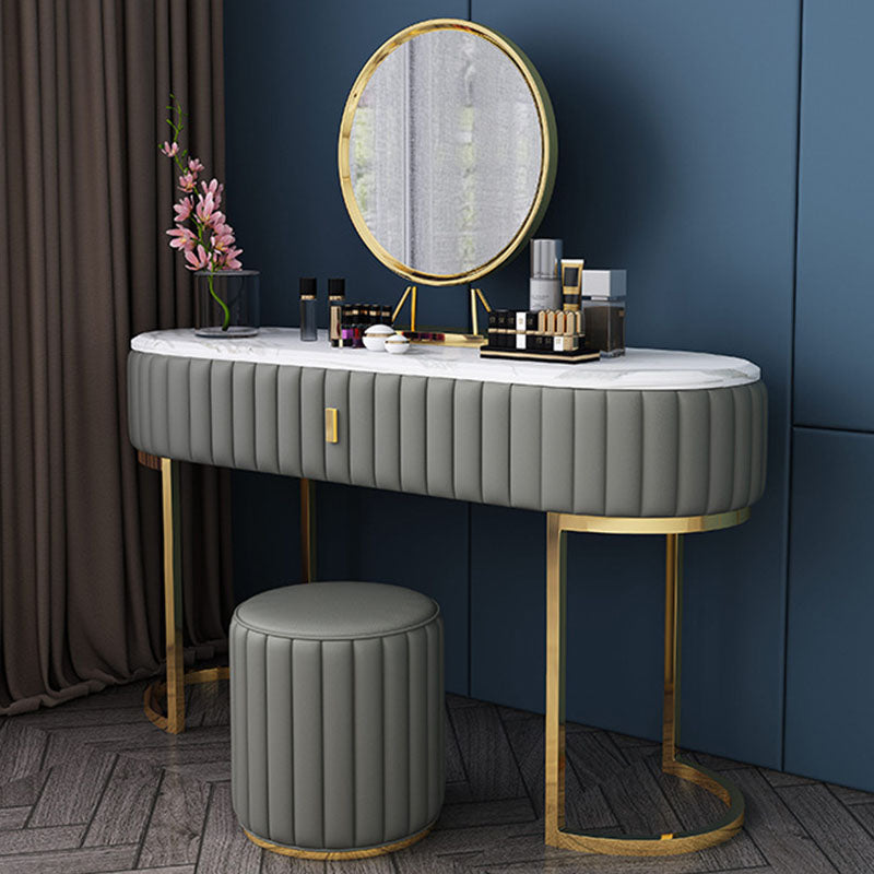 Glam Stone Top Oval Vanity Table with Metal Base Makeup Dressing Table