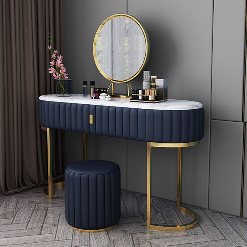 Glam Stone Top Oval Vanity Table with Metal Base Makeup Dressing Table