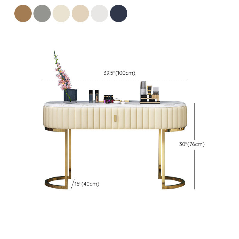 Glam Stone Top Oval Vanity Table with Metal Base Makeup Dressing Table