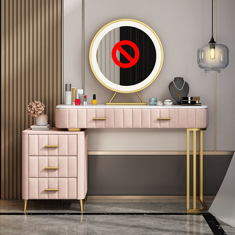 Glam With Drawer Straight Feet Marble Metal Bedroom Make-up Vanity