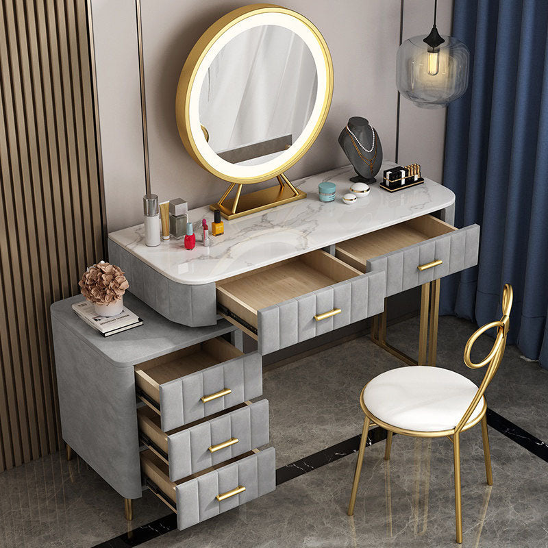 Glam With Drawer Straight Feet Marble Metal Bedroom Make-up Vanity