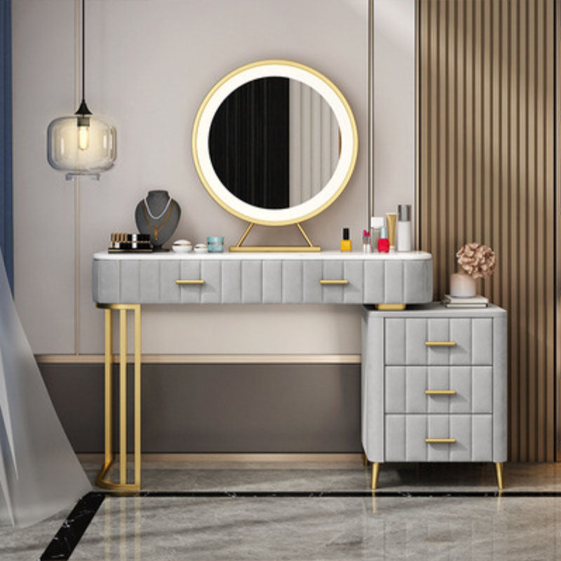 Glam With Drawer Straight Feet Marble Metal Bedroom Make-up Vanity