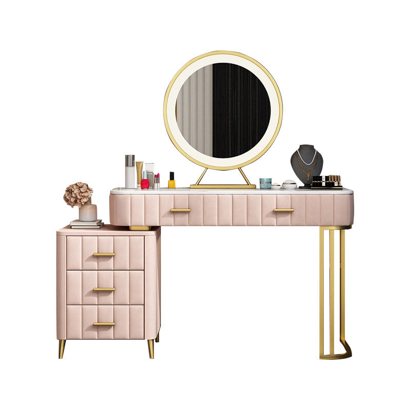 Glam With Drawer Straight Feet Marble Metal Bedroom Make-up Vanity