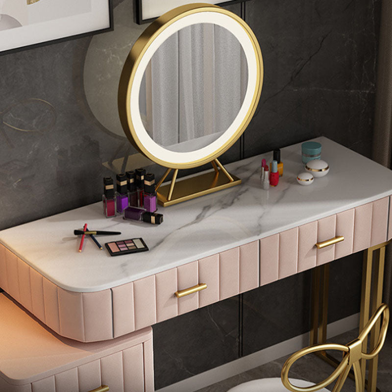 Glam With Drawer Straight Feet Marble Metal Bedroom Make-up Vanity