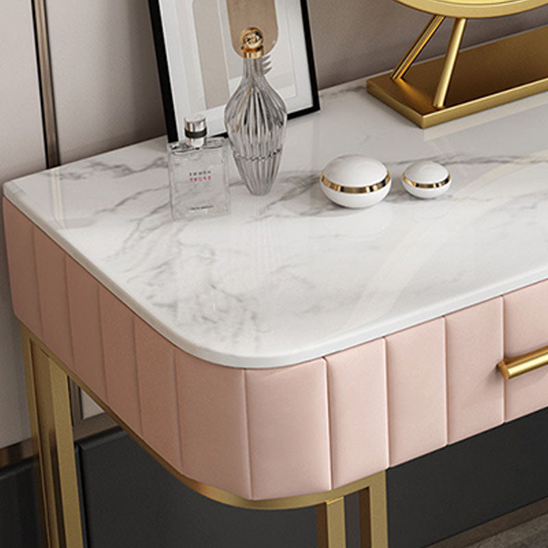 Glam With Drawer Straight Feet Marble Metal Bedroom Make-up Vanity
