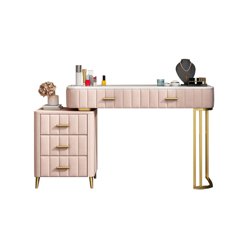 Glam With Drawer Straight Feet Marble Metal Bedroom Make-up Vanity